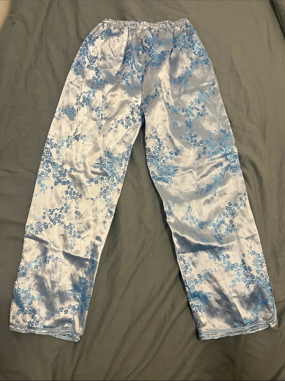 Blue Floral Satin Kids Pants - Unbranded